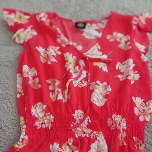 Bobeau Orange Smocked Tie Front Blouse